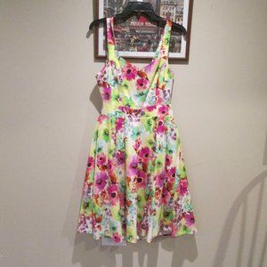 Romantic Floral A-line Sleeveless Open Back Garden Party Dress with Pockets sz M